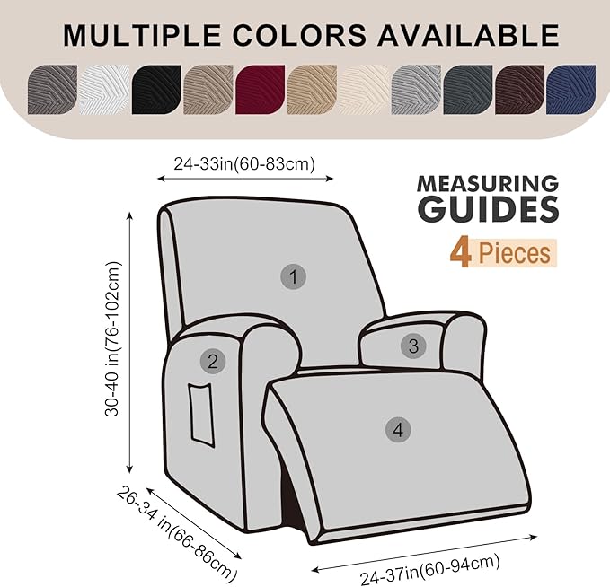 Recliner Chair Covers, 4-Piece Stretch Geometric Strokes Jacquard Reclining