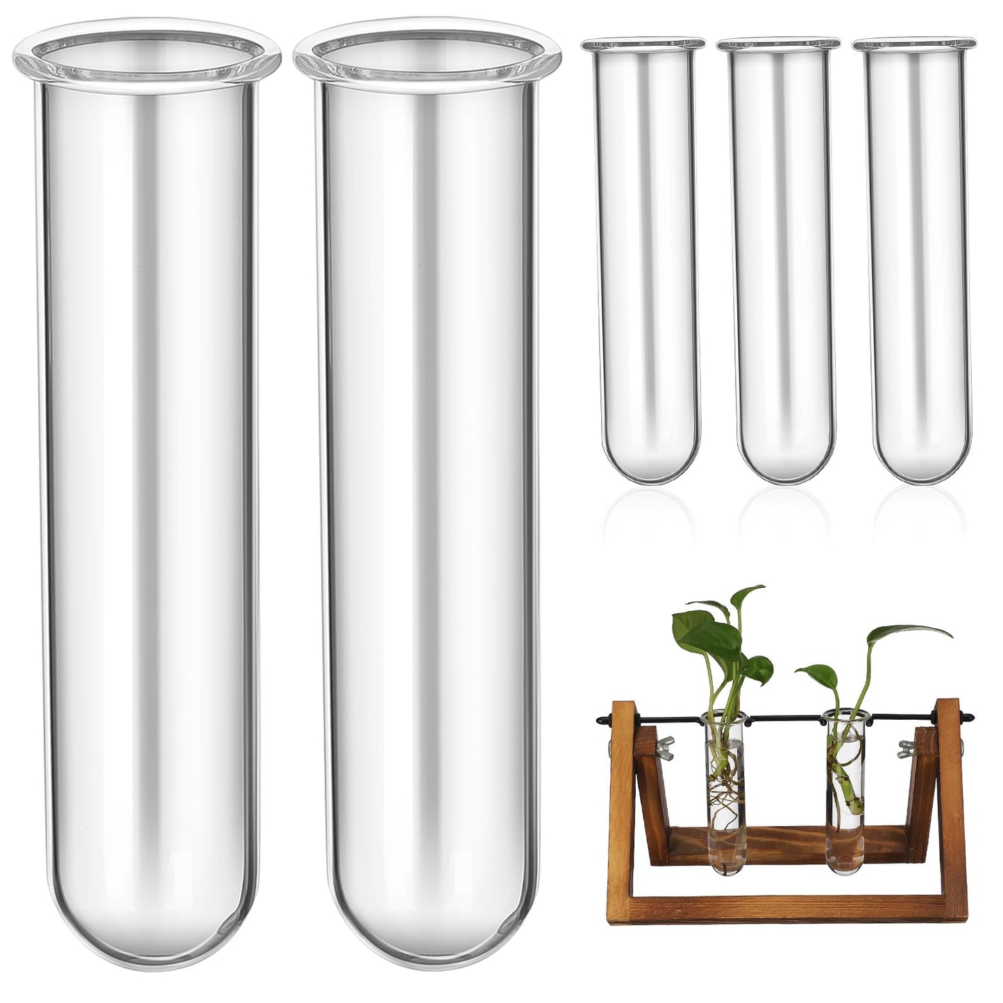 Veemoon Glass Test Tube Vase Propagation Station 5pcs 2.5x3x11cm Hydroponic Plant Terrarium Tubes for Home Decor and Office Display