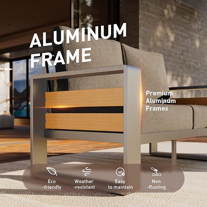 Aoxun Aluminum Patio Furniture Set, 7 Seats Luxury Metal Patio Furniture