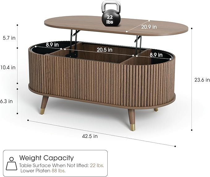 JOINICE 42.5" Oval Lift Top Coffee Table