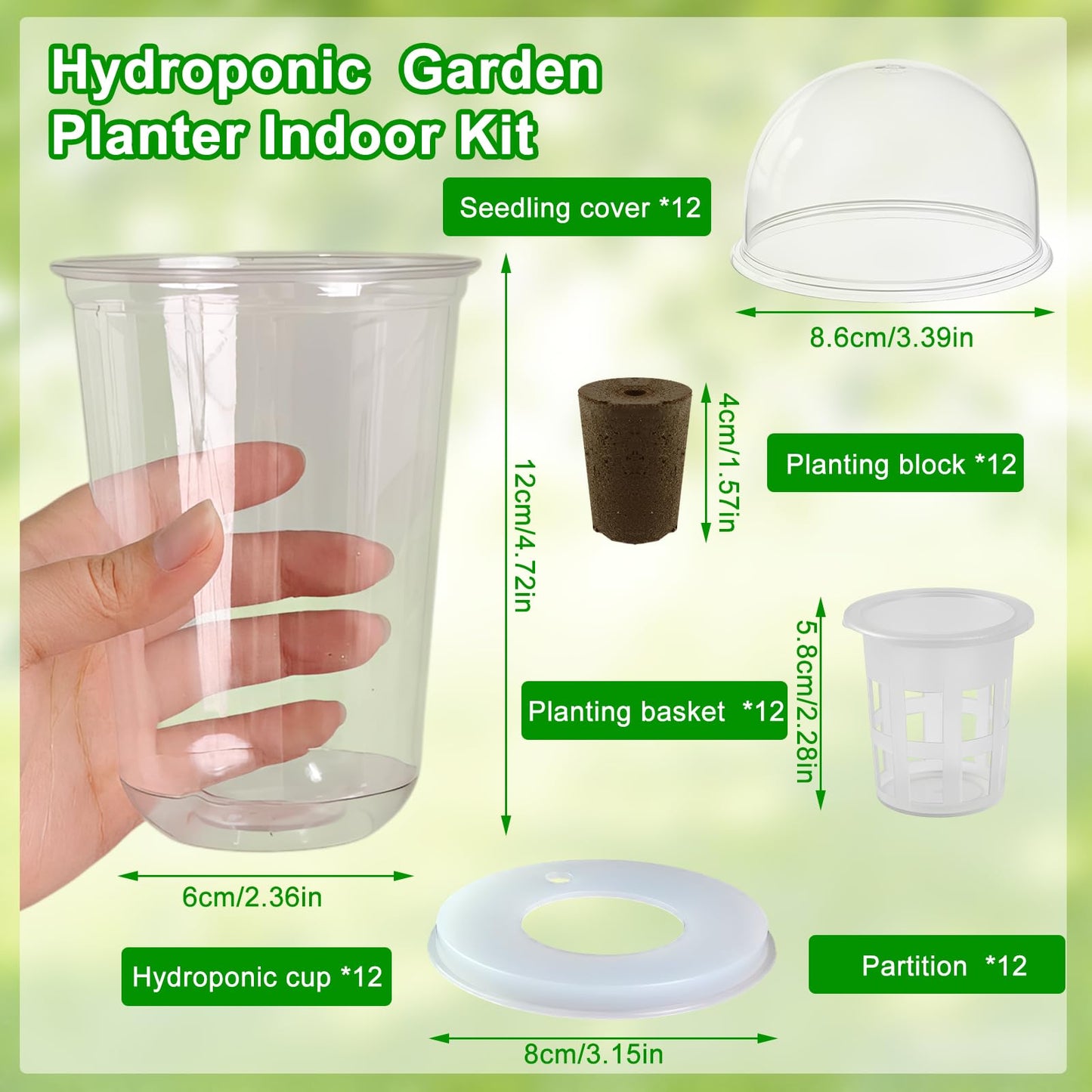 ROIKETU 12 Pack Transparent Hydroponic Cups with Humidity Domes,Hydroponic Growing System for Seedlings,Seed Starting Cups for Seed Starting,Root Monitoring