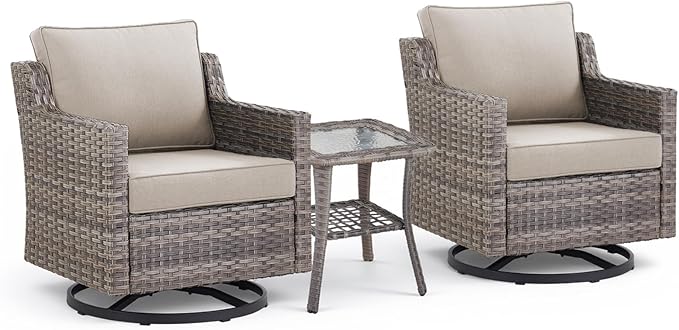 3 Pieces Patio Furniture Set-High Back Swivel Patio Chairs Set of 2