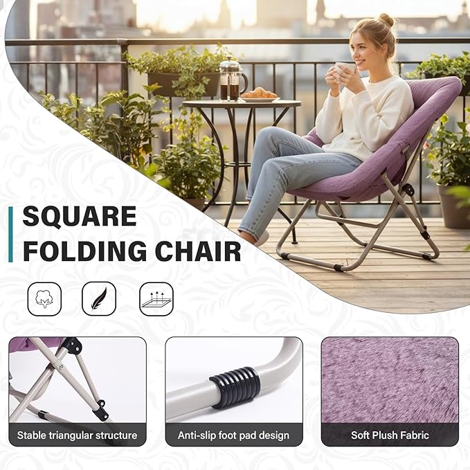 Tiita Comfy Folded Chair, Soft Faux Fur Oversized Folding Accent Chair
