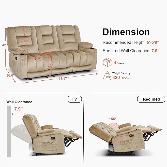 MCombo Zero Gravity Power Reclining Sofa