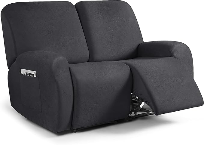 ANARACHON Leather Look Loveseat Recliner Cover, 6-Pieces Stretch Dual Recliner
