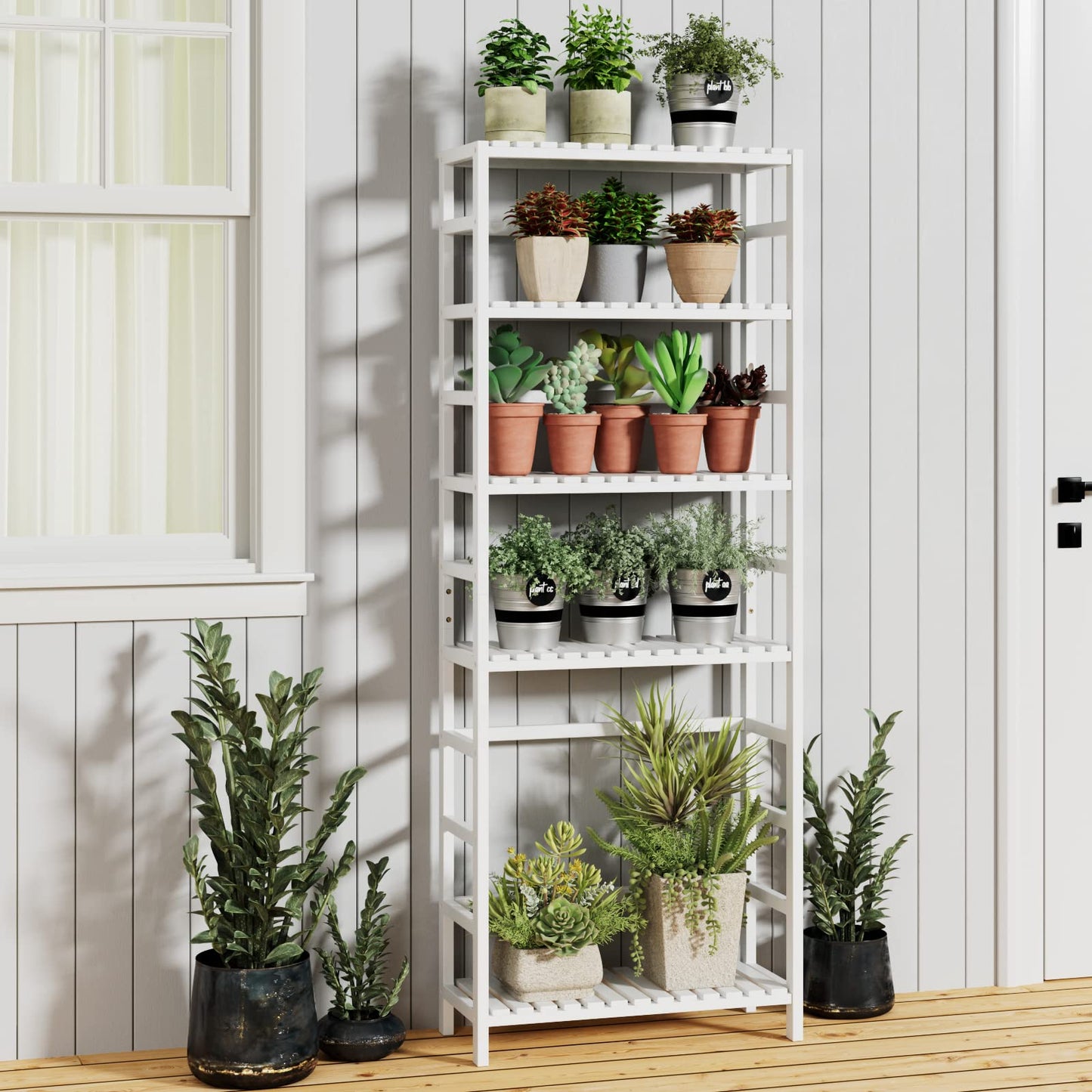 Bamjoy Bamboo Shelf, 6 Tier Bookcase Storage Shelves, Tall Book Rack Shelving Unit, Multipurpose Storage Display Shelf Adjustable Storage Rack for Bathroom Home Office Living Room Kitchen, White