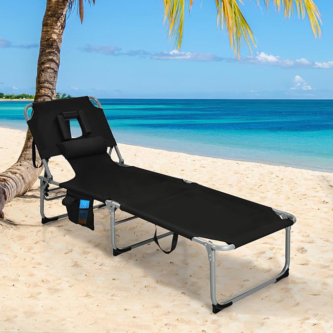 Goplus Tanning Chair, Folding Adjustable Patio Lounge Chair