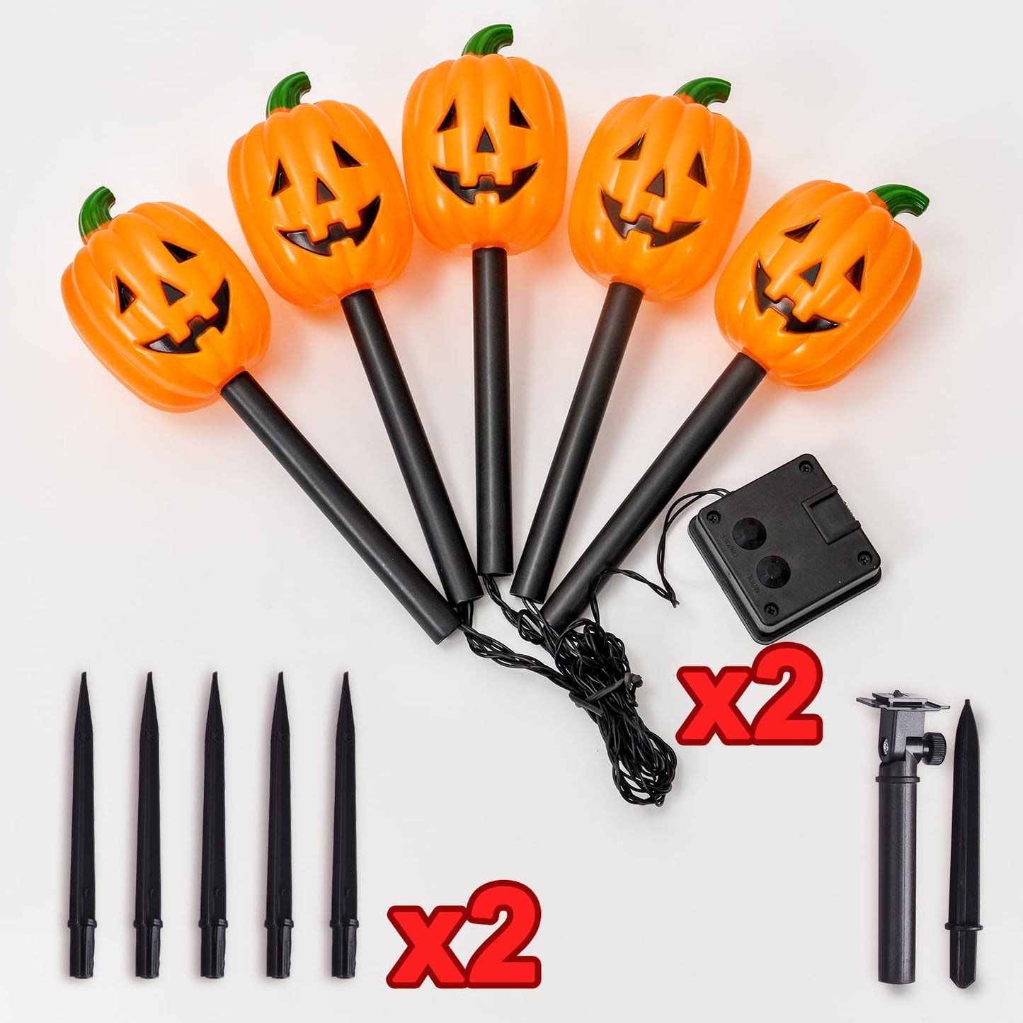 BRIGHTDECK Halloween Pumpkin Stake Lights, Set of 10 Decorative Solar Pumpkin Lights, Waterproof Halloween Decorations for Outdoor Garden and Yard