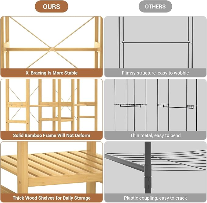 Homykic Bamboo Closet System Clothes Rack, Large Freestanding Garment Rack