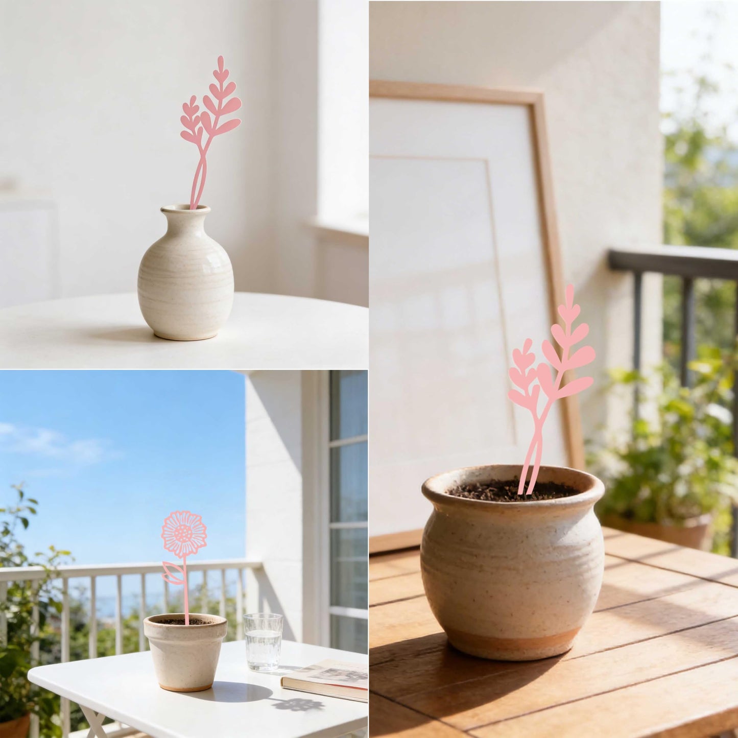 LumDecor Pink Metal Flowers Set of 6, Decorative Garden Outdoor Plant Stakes for Yard Art, Metal Garden Art Flower Bed Decor, Pink Flower Yard Sculptures for Pots Vase Garden Lawn and Patio