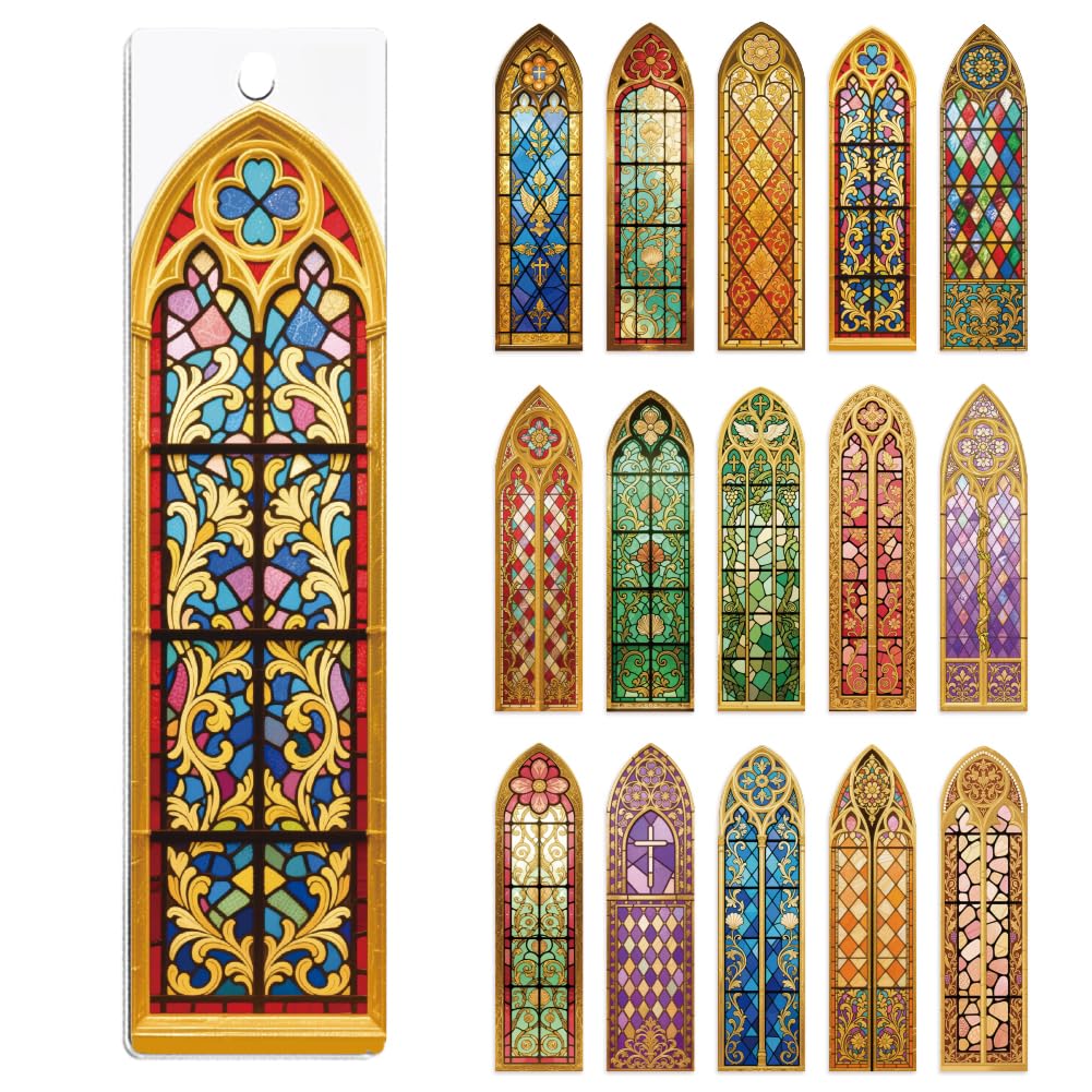 Peacoblue 30pcs UV DTF Bookmarks Transfer Stickers Wraps Baroque Church Stained Glass for Women Men Reading, Waterproof Bookmarkers Decal(No Blank Bookmarks) for Acrylic Plastic Metal Blank Bookmark
