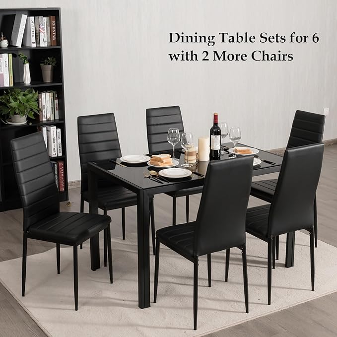 NAFORT Dining Table Set for 4, 48.5" Rectangle Tempered Glass Kitchen Room Table