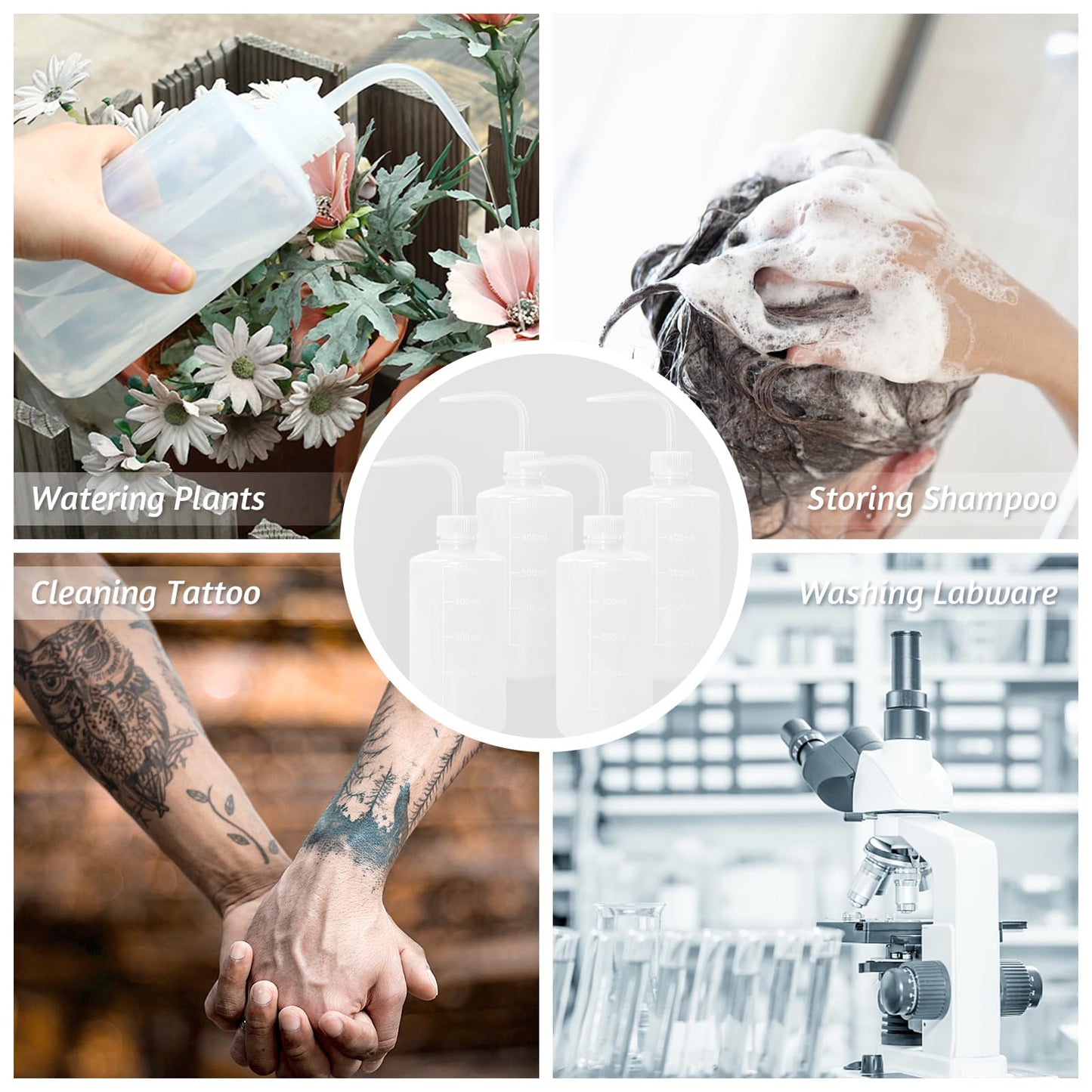 Grosun 4 Packs Tattoo Wash Bottle Water Squirt Squeeze Diffuser Bottles (White, 500ml)