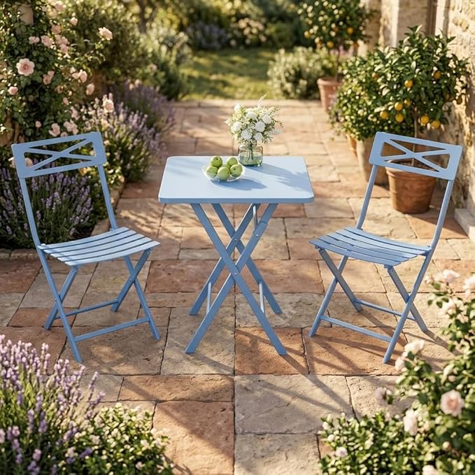 GarveeLife 3 Piece Outdoor Bistro Set, All Metal Patio Table and Chairs Set