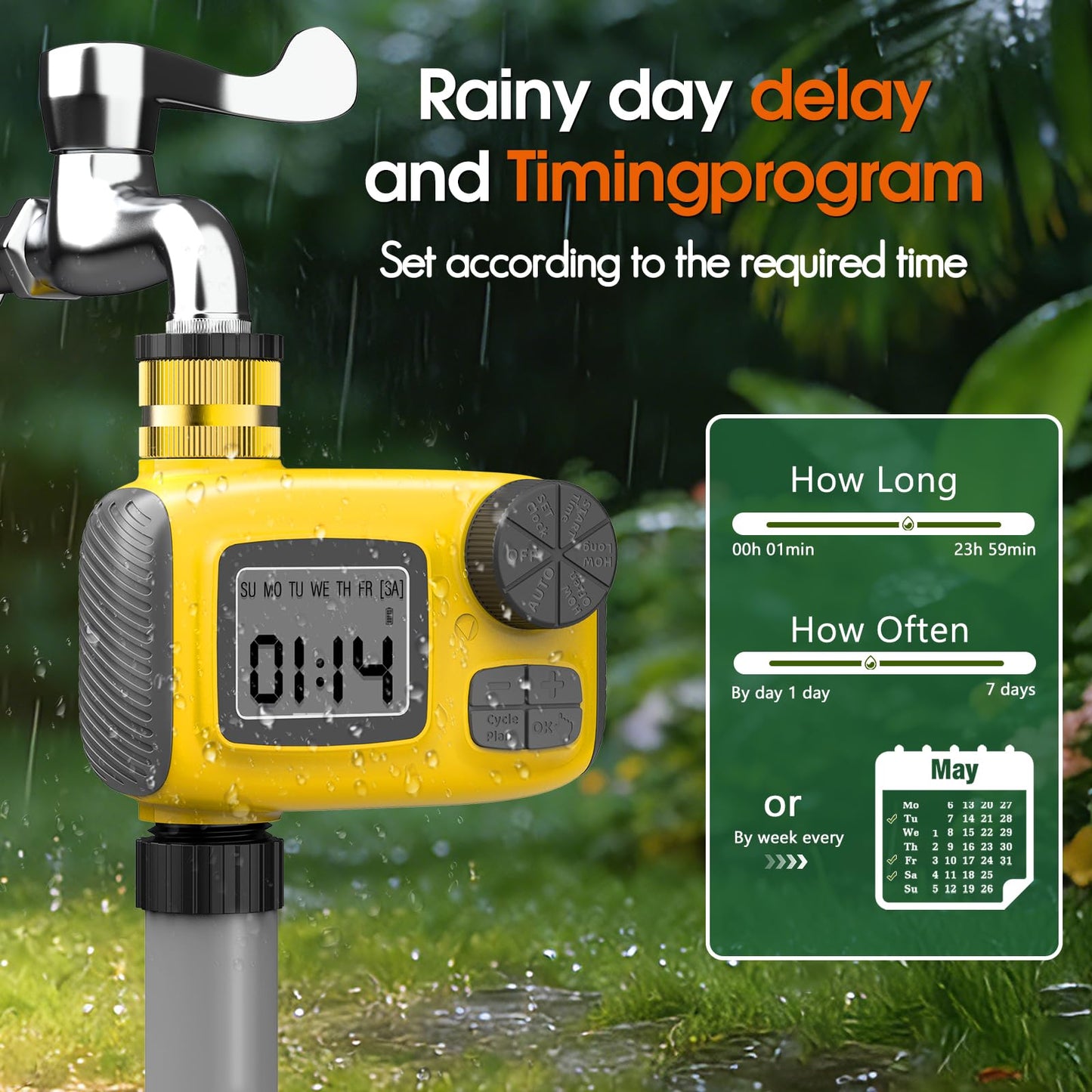 CyberOrd 98FT 1/2" Drip Irrigation System Kit with Smart Water Timer for Garden,Automatic Watering System with 20pcs 360° Adjustable Copper Nozzles, Irrigation System for Garden,Yard, Lawn,Greenhouse