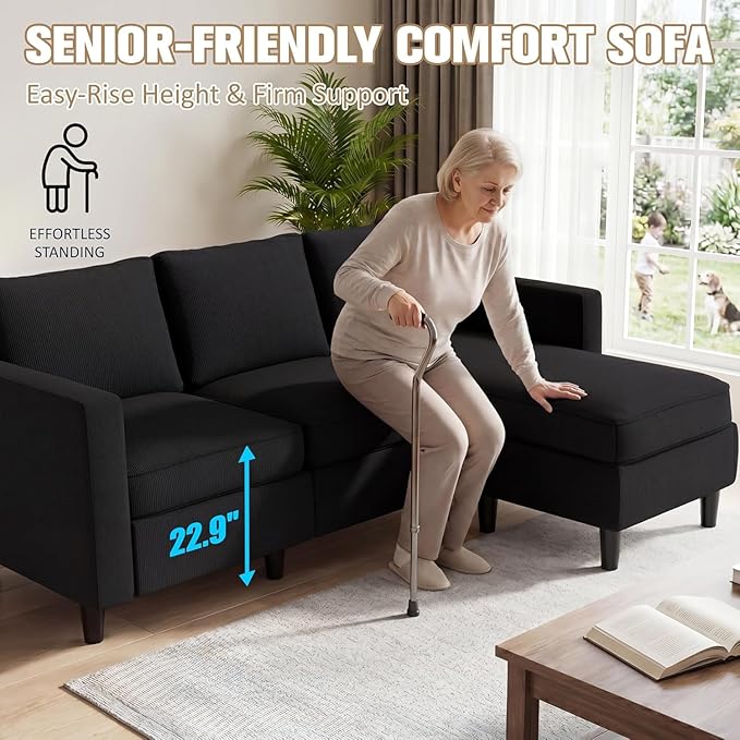 JAMFLY Sectional Sofa for Living Room, 3-Seat Reversible Couch