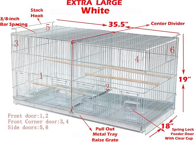 Extra Large 36" x 18" x 19"H Lot of Two Stackable Breeder Bird Flight Breeding Cage Side Breeding Nest Box Door with Center Divider