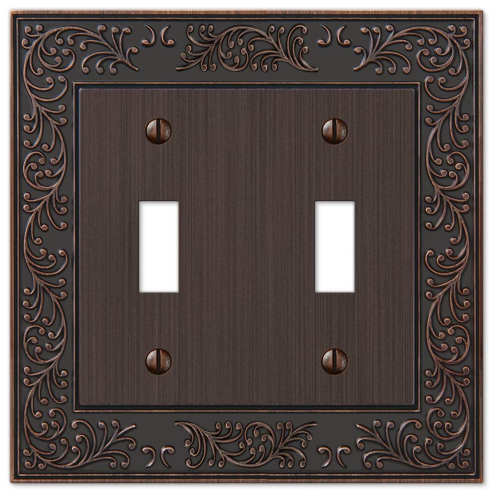 Amerelle 43TTVB English Garden Wallplate, 2 Toggle, Cast Metal, Aged Bronze, 1-Pack