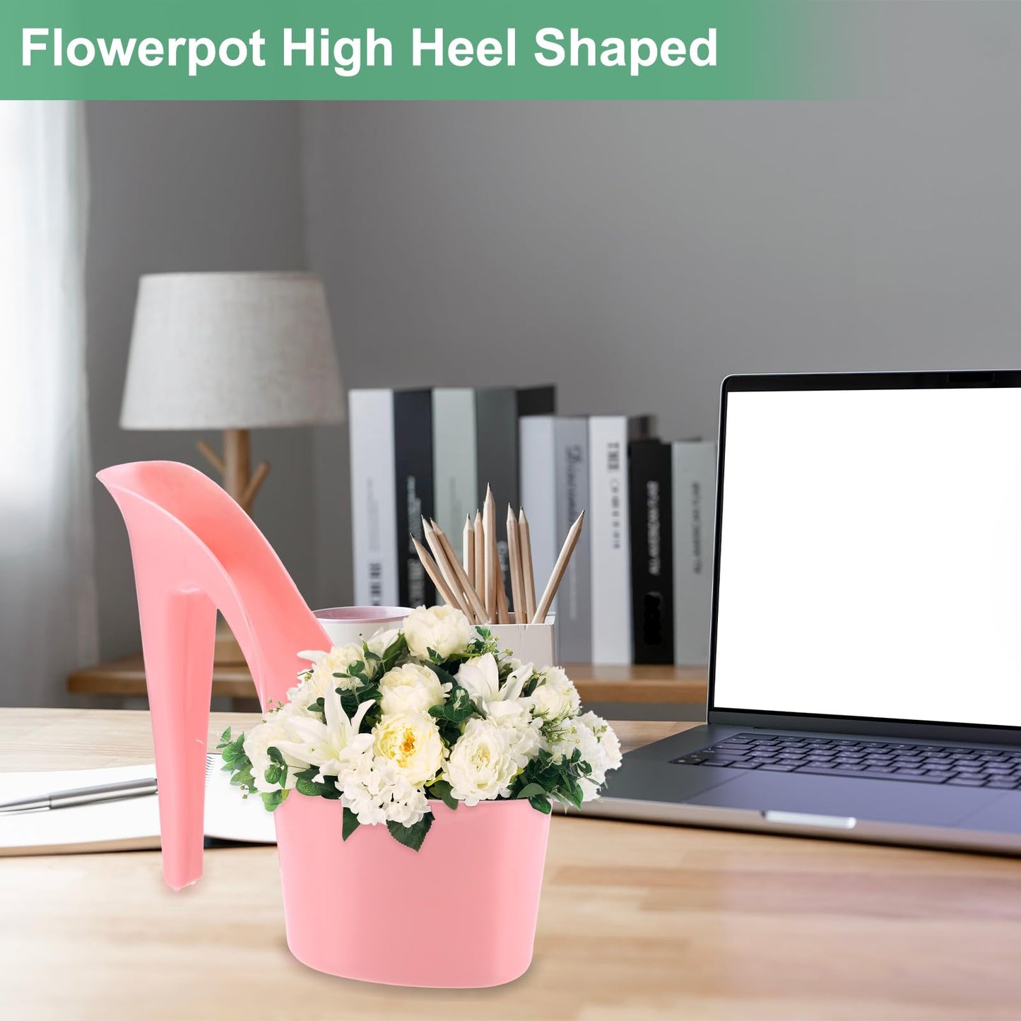 M METERXITY 2-Pack High Heel Shaped Flower Pot, 8.5 Inch High Heel Shaped Home Decor Shoe Vase, Lady Shoe Shape Garden Creative Craft for Indoor/Outdoor Planter [Pink]
