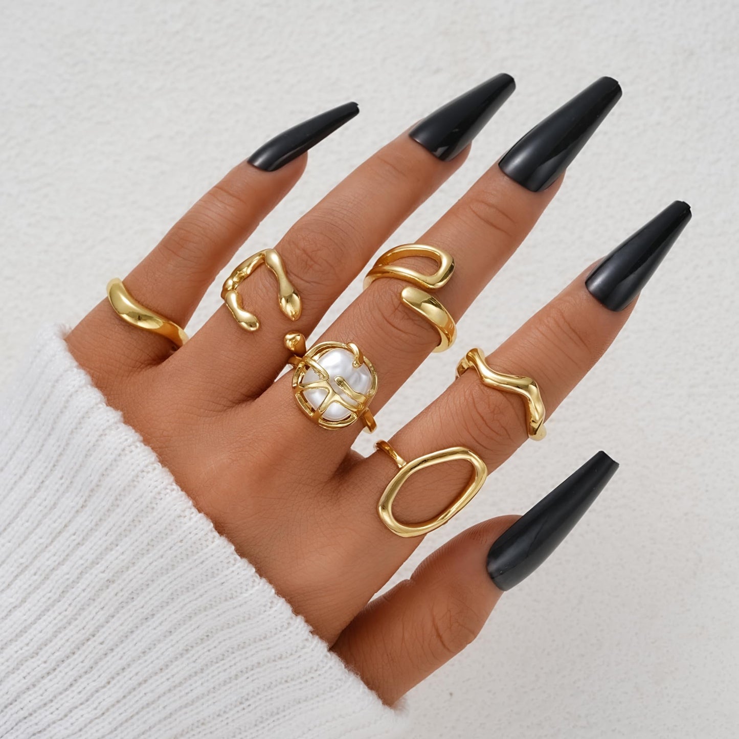 FAXHION 12PCS Gold Stackable Rings Set for Women, 18K Gold Plated Open Stacking Knuckle Ring, Adjustable Chunky Signet Band Statement Ring for Gift