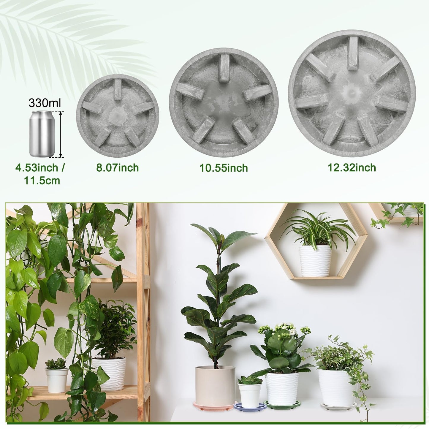 M METERXITY 2-Pack Plant Saucer, 6.3 Inch/16 cm Plastic Plant Trays Thicker for Pots/Indoor/Outdoor/Water Drainage and Protection, Flowerpot Drip Tray [Yellow Veins]