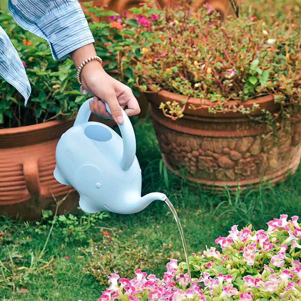 LOYUYU 0.4 Gallon Plastic Watering Can Small Lightweight Cute Indoor Outdoor Garden Plants, Adult Elephant Watering Can STYLE1: Blue