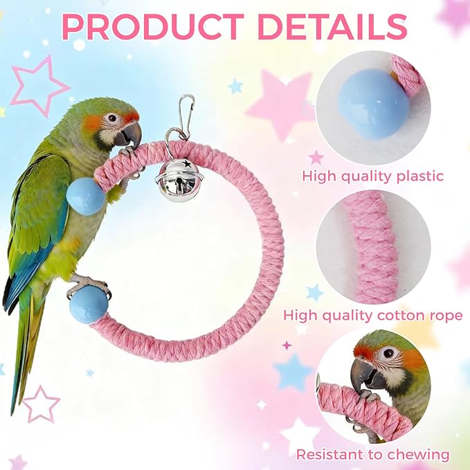 Colorful Circular Bird Swing,Bird Rope Chewing Toys Parrot Cage Bite Toys (Small Half-Round Patterned)