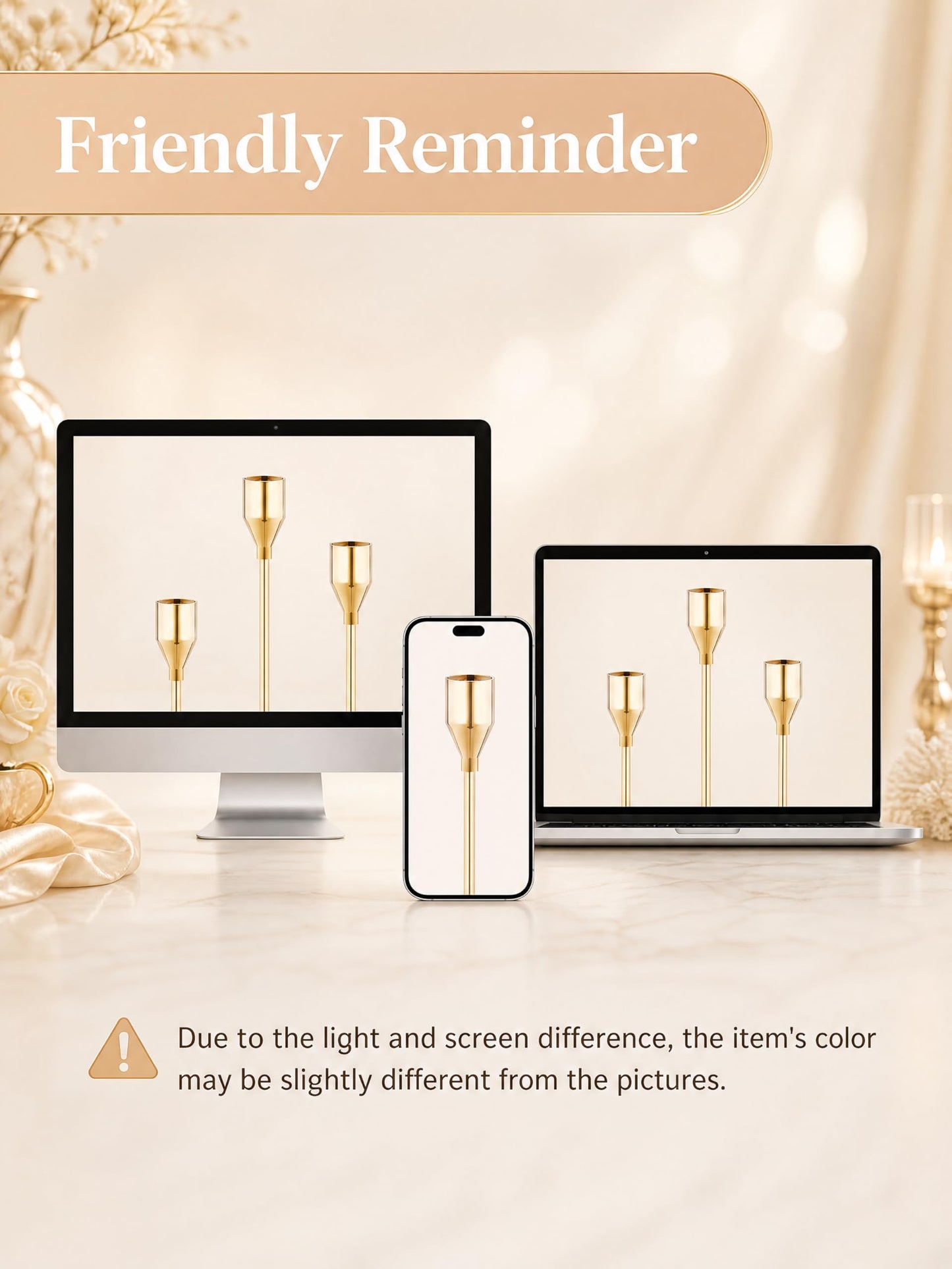 NLBTW Gold Taper Candle Holders, Set of 3 Metal Candlestick Holders for Candle Sticks Holder Decor, Ideal for Mantle Table Centerpiece, Weddings, Dining, Housewarming Gift & Anniversaries
