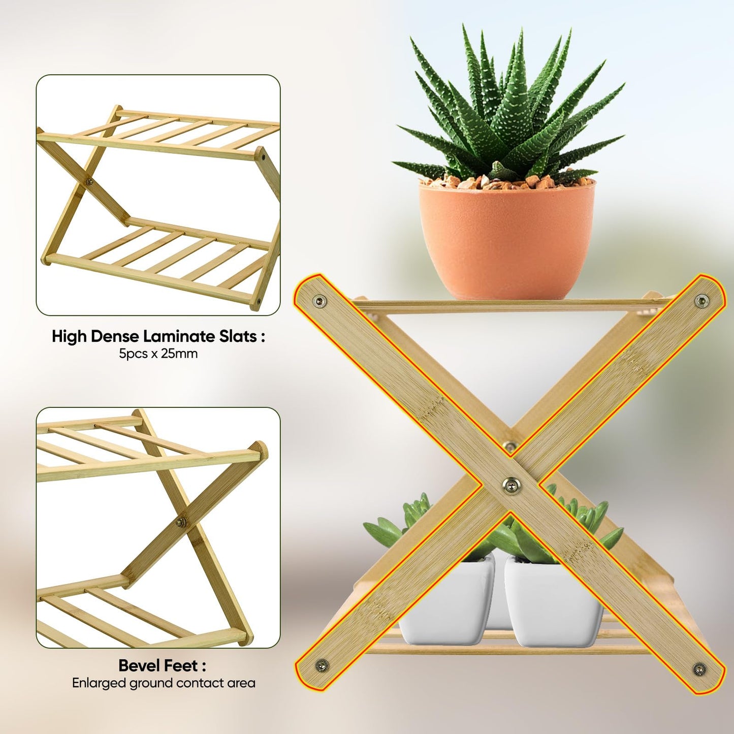 DCAEKUX windowsill plant shelf Indoor 2 Tiers Desktop plant stand Wood Display Stand for cacti & succulent plants Spice Rack Countertop Cupcake