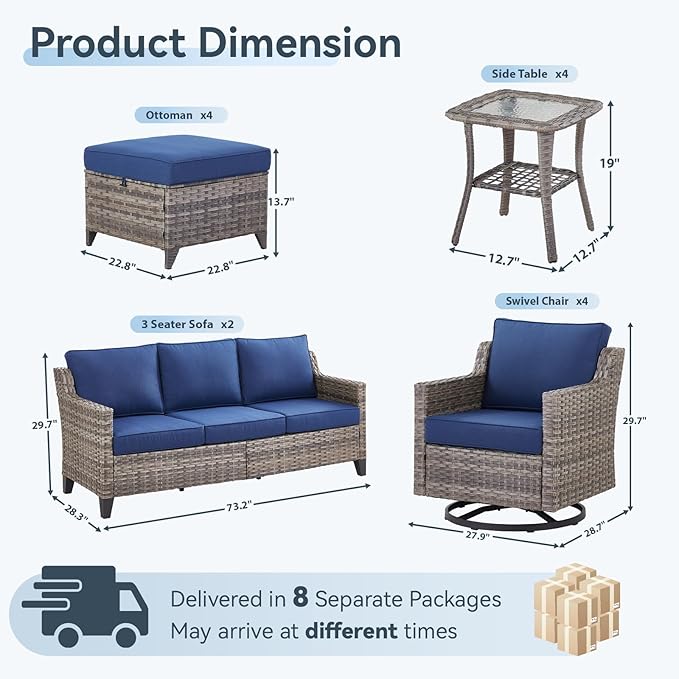 14 Piece Patio Furniture Set-High Back Outdoor Furniture Set Sectional Sofa