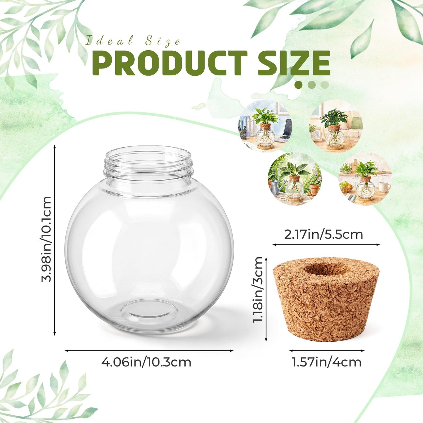 Ripeng 6 Pack Propagation Vases for Plants Plastic Large Plant Propagation Station with Hole Lid and Cork Coasters Growing in Water Hydroponic Home Office Table Garden Kitchen Decor, 4.06 x 3.98 Inch