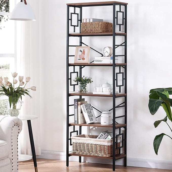 HOMISSUE Bookcase, 6-Tier Tall Bookshelf Metal Bookcase and Bookshelves