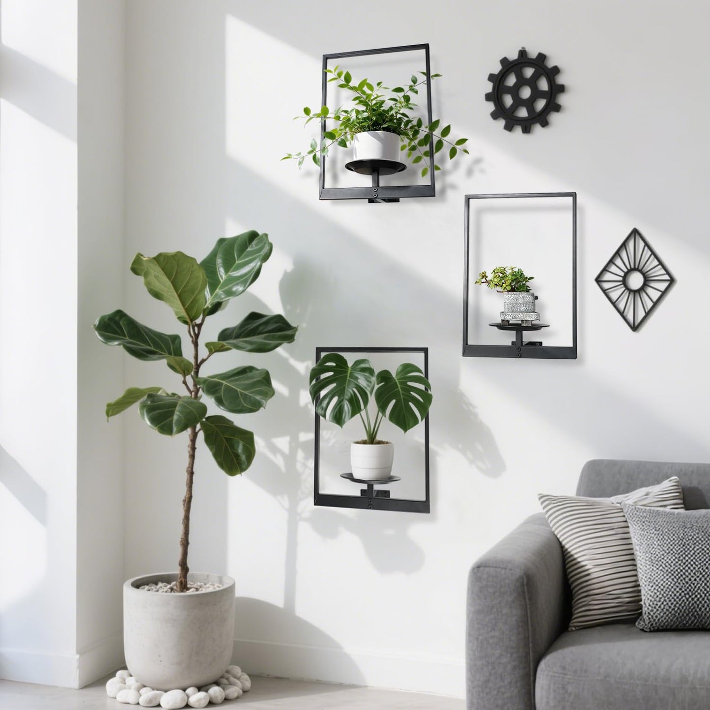 SUNLITOPTO Plant Wall Shelf, Metal Modern Style Frame, Picture Wall Plant Holder, Plant Frames for Living Space Decor Display Stand for Living Room Balcony Garden Patio (3 PACK(BLACK ))
