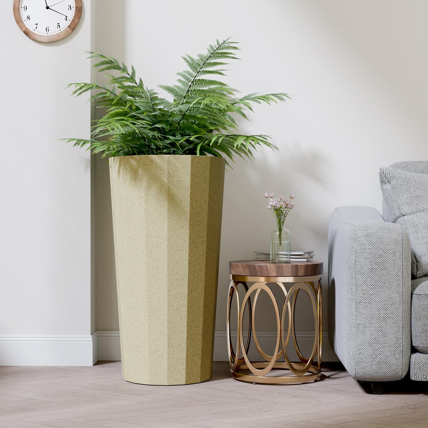 Diyfire 2PCS Tall Planters for Outdoor Plants, 23.6 Inches Large Outdoor Conical Flower Pots for Porch with Drainage Holes and Drainage Baffle, Tapered Large Planters for Garden, Balcony Use, Beige