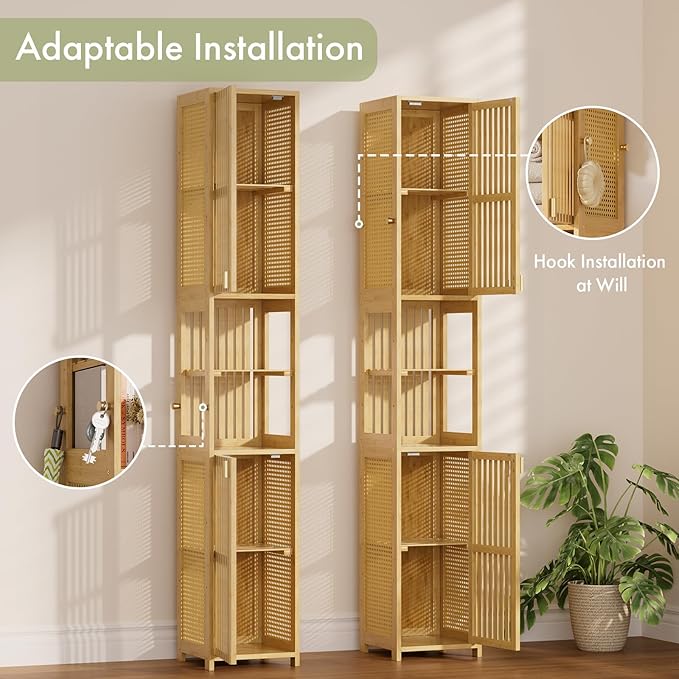 Amazer 70'' Tall Bathroom Storage Cabinet Bamboo, Narrow Storage Cabinet
