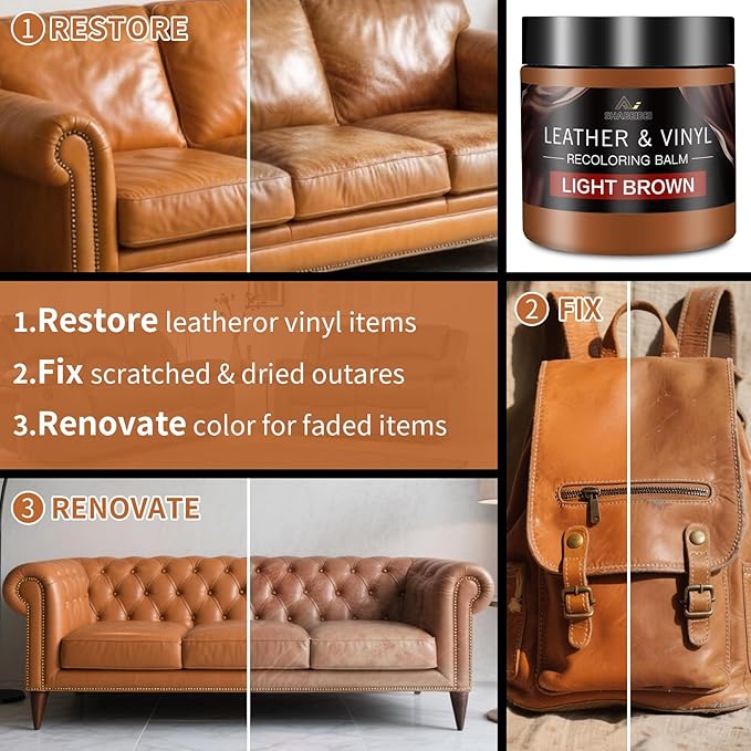 Leather Recoloring Balm and Scratch Repair Kit, Light Brown Leather Restorer