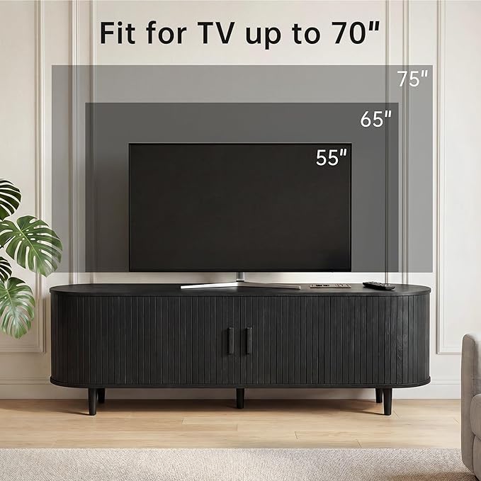 65" Mid Century Modern TV Stand, Wood TV Consoles