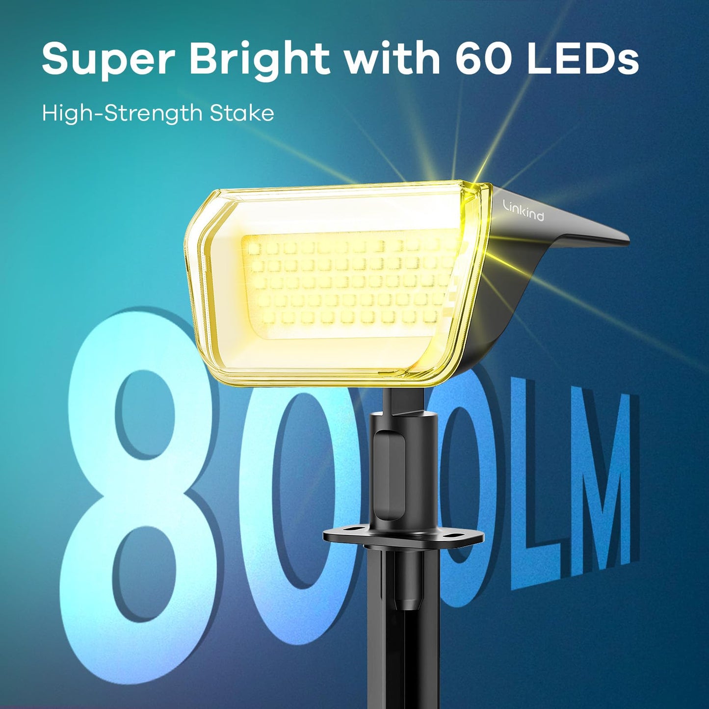 Linkind Solar Spot Lights Outdoor Waterproof IP67, 60 LED Solar Flood Lights 30% High Conversion Landscape Lighting for Garden Yard Pathway (4 Pack, Warm White)