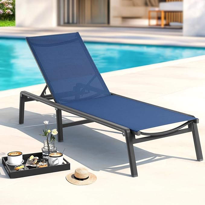Aluminum Chaise Lounge Chair Outdoor, Foldable & Assembly Free Outdoor Lounge