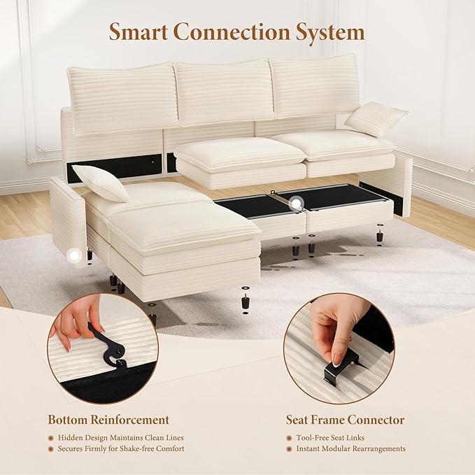 Vesgantti 108" Cloud Couch for Living Room, Deep Seat Sectional Modular Sofa