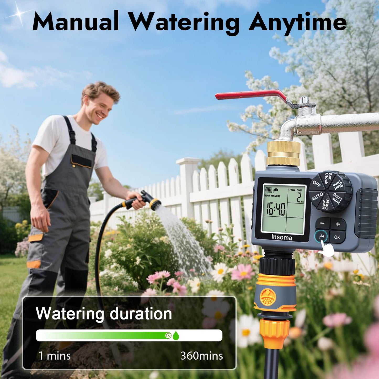 Sprinkler Timer with Brass Inlet & Outlet, Water Timer for Garden Hose with Auto/Manual/Rain Delay Mode, Easy Setup Hose Timers for Lawn, Garden, Vacation Watering,1 Outlet