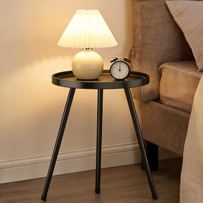 Small Round Side Table Metal End Table Outdoor Black Side Table Mid-Century