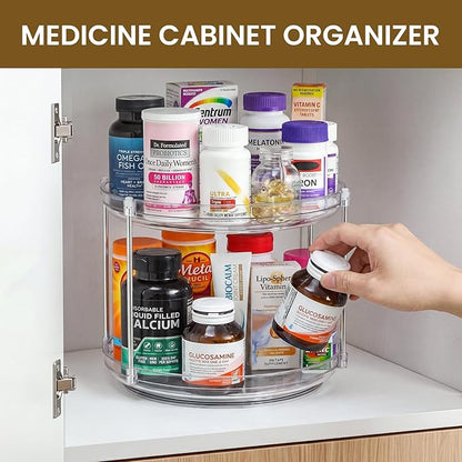 2 Set 2 Tier Non-Skid Acrylic Lazy Susan Organizer - Rotating Spice Rack - Turntable Spinning Organization for Kitchen, Pantry, Countertop, Closet, Bathroom, Vanity, Medicine Cabinet Organizing, 12''