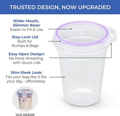 BubbleWally JoyPlus Overnight Oats Containers with Lids Plastic (Purple) - Meal Prep Containers Reusable for Food Storage – 16oz Jars for Breakfast, Snacks, and Lunch