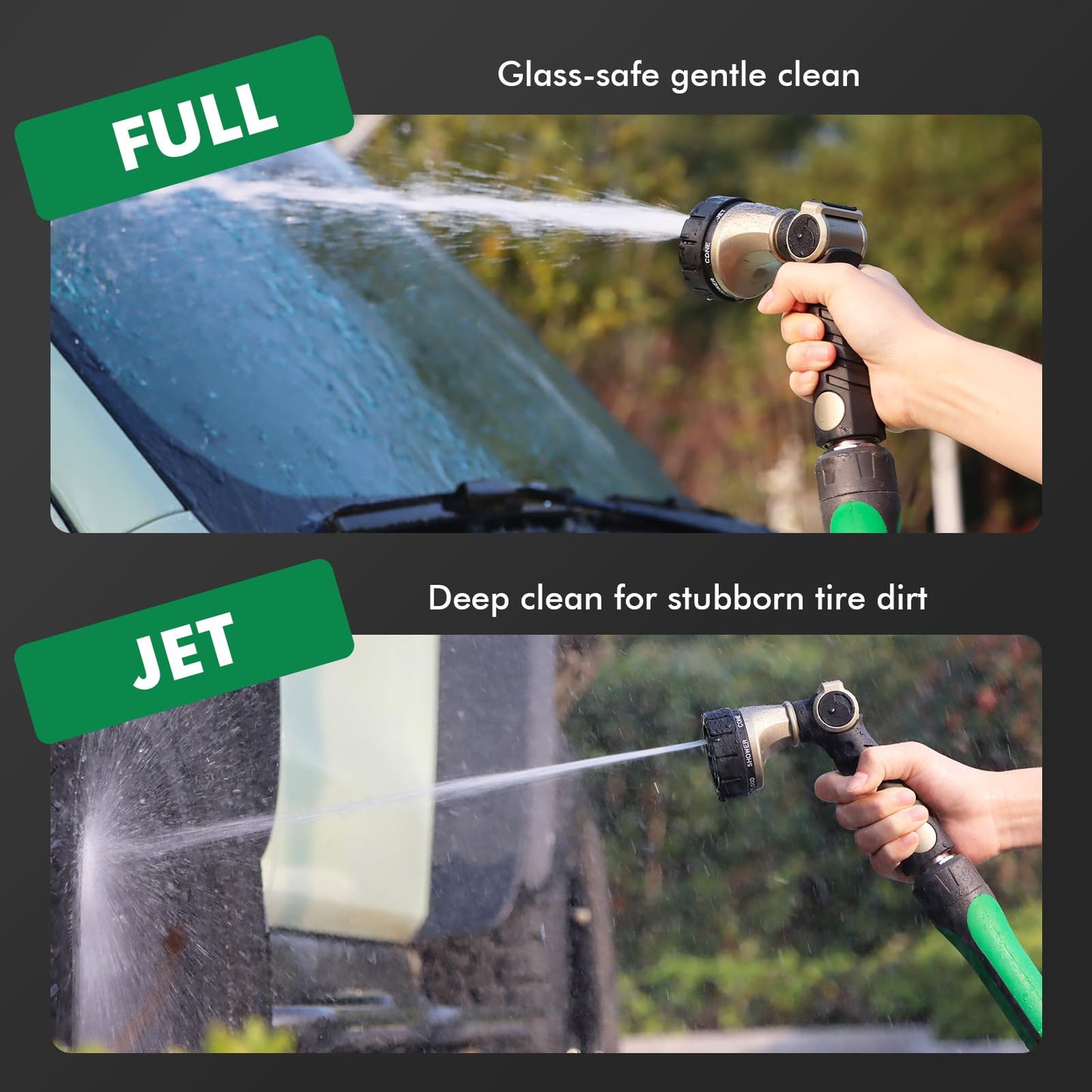 RESTMO Heavy Duty Hose Nozzle, Metal Garden Water Hose Sprayer with 7 Watering Patterns, Thumb Control, On Off Valve, High Pressure Nozzle Sprayer for Watering Plants, Car and Pet Washing, Bronze