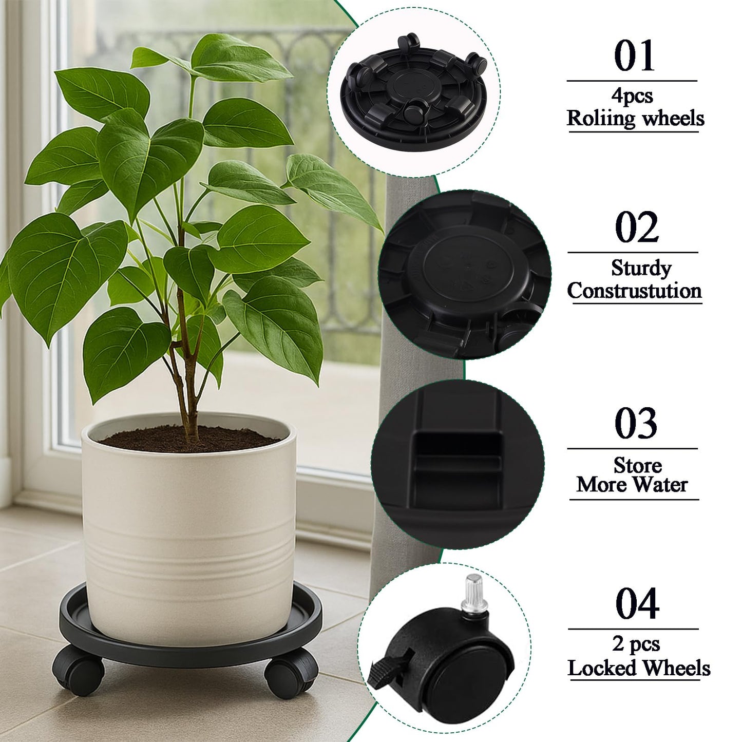 Tulpeed Rolling Plant Stand with Wheels 5 Pack 13 Inch Plant Caddy with Wheels Heavy Duty Plant Dolly Roller Base with Wheels Round Flower Pot Rack Holder Planter Trolley Tray, Black