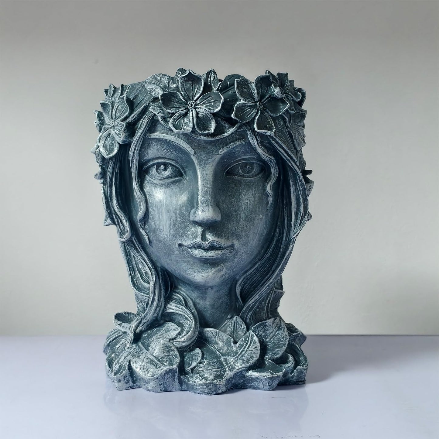 Romehaha Face Flower Pot Head Planter with Drainage Hole - Cute Resin Goddess Face Planter for Indoor & Outdoor Use (Goddess Golden, Large)
