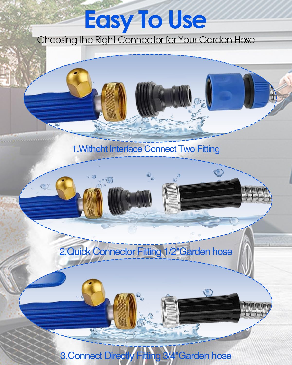 MIBIITTY Jet Nozzle for Garden Hose 2-in-1 Jet Nozzle High Pressure Hose Nozzle with 2 Different Nozzles and Hose Quick Connectors for Car Pet Garden Cleaning at Home
