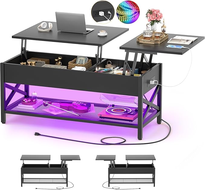 Aheaplus Black Lift-Top Coffee Table
