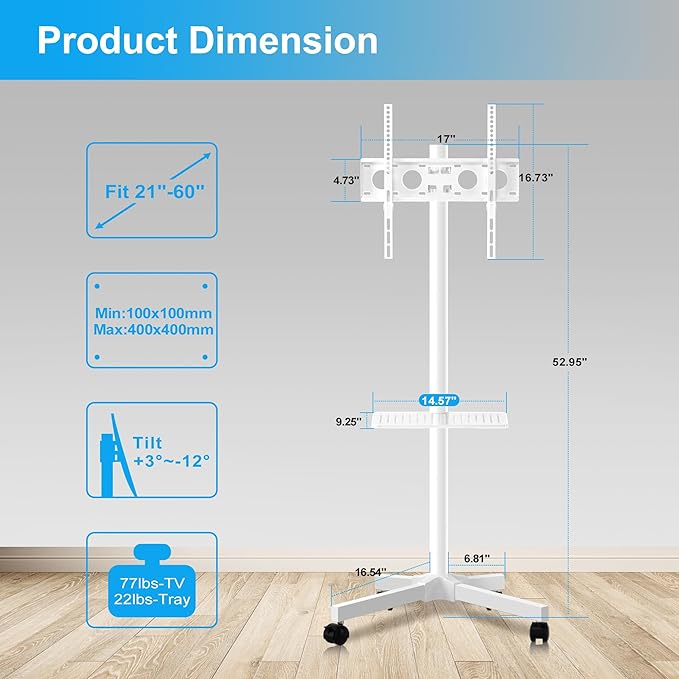 Mobile TV Carts on Wheels for 21-60 Inch Flat/Curved Panel Screens TVs